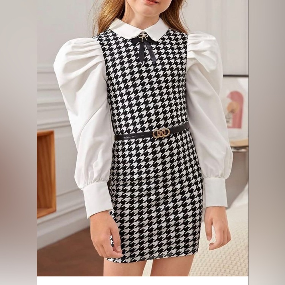 Girls MED Houndstooth Dress with White Accents
